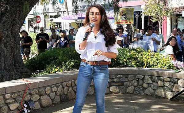 Speaking to the crowd