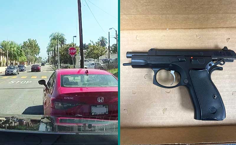 a car and a handgun