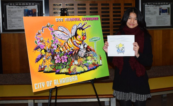 a student with a drawing