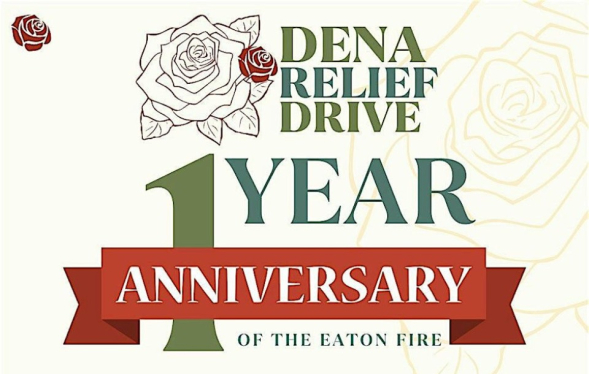 an illustrated rose sits atop a one year banner