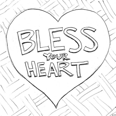 A heart shape with letters inside it that say: Bless Your Heart