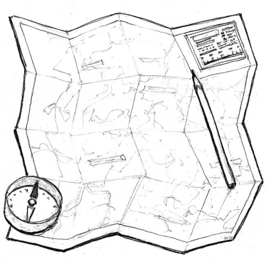 A map, a pencil and a compass
