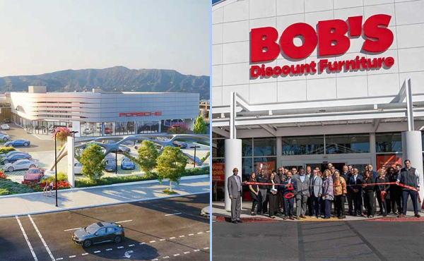 a rendering of a building and people at an opining