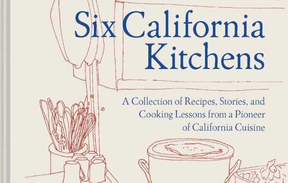 text of book title over red line illustrations of basic kitchen tools
