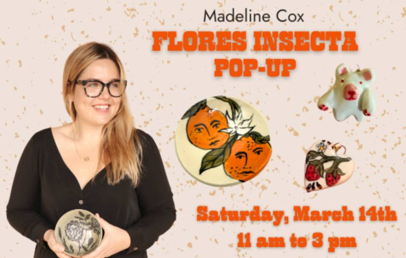 blond woman in glasses holds round ceramic piece